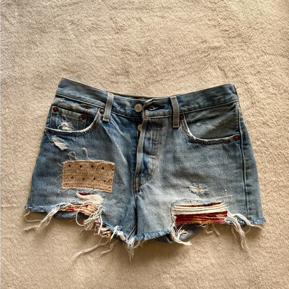 Levi's Blue Distressed Jean Shorts